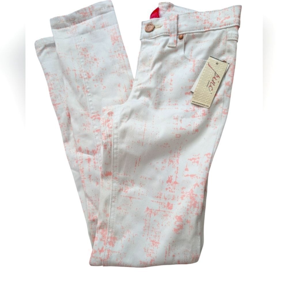 Girls pinc premium Y2K‎ white and pink abstract print denim jeggings size 12